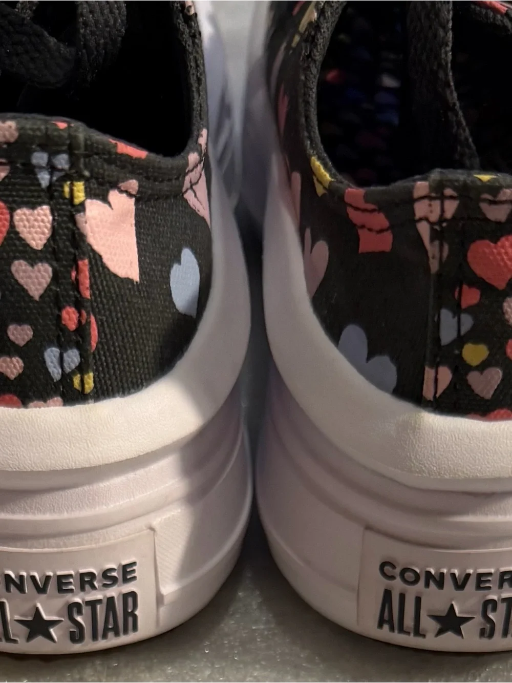 Converse Kids Black Canvas Sneakers with Multicolor Heart Print
